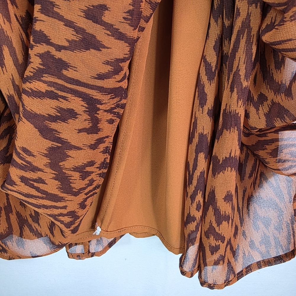 Wilfred Aritzia Rosalyn Abstract print tiered puff long  sleeves chiffon Dress - Picture 7 of 16